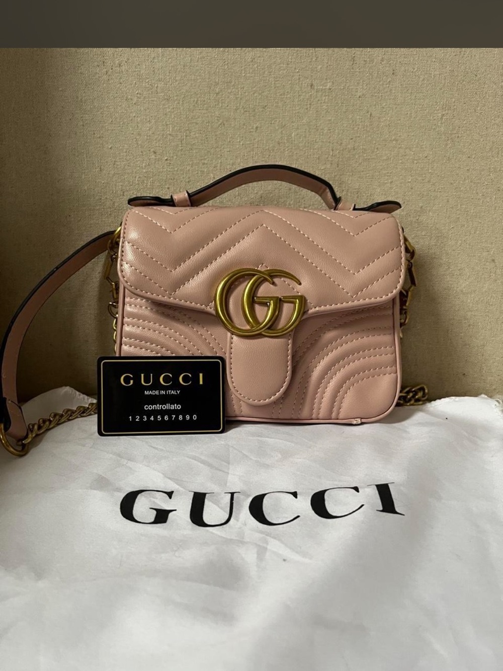 Gucci Blush Pink GG Marmont Mini Crossbody with Gold Hardware